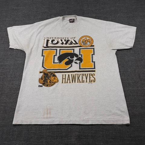Iowa Hawkeyes 1992 Vintage T-Shirt Mens Size XL Crew Neck Fruit Of The Loom Cover
