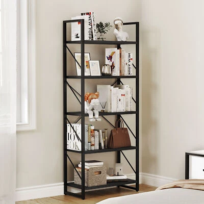 5 Tier Industrial Bookshelf Bookcase Plant Stand Storage Rack with Metal Frame - Image 1 of 4