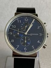 Skagen Mens Chronograph Black Leather Strap Watch. SKW6417. 