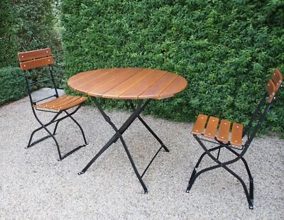 Biergartengarnitur Klassik 2/0, Gestelle schwarz, Holzlatten Esche-lasiert - Bild 1 von 3