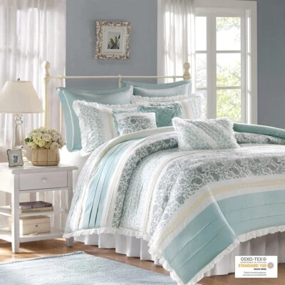 Madison Park Dawn 9 Piece Cotton Percale Print Duvet Cover Set Queen King - Image 1 of 4