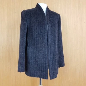 Suri Alpaca Womens Jacket Small UK 10 Grey Stripe Oversize Luxury Made in Peru - Picture 1 of 8