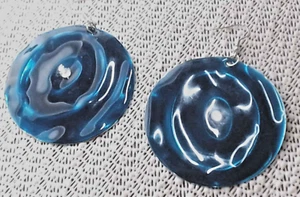 fashion earrings vintage chunky blue enamel on metal Rhinestone hook 2 1/4 inch - Picture 1 of 11