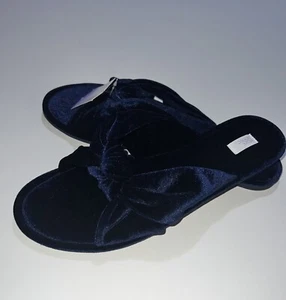 Velour Slippers Women’s Size 11/12  XL Dark Blue Open Toe Soft Stars Above - Picture 1 of 12