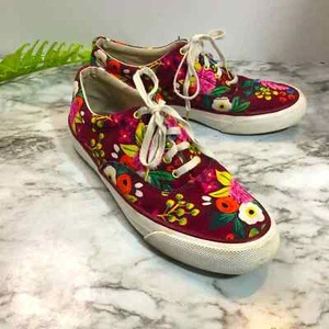 Keds x Rifle Paper Co. Anchor Vintage Blossoms Sneakers Floral Burgundy W Size 7 - Picture 1 of 7