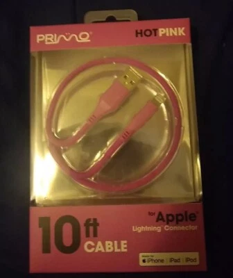 PRIMO 10 Foot iPhone Lightning Nylon Cable Charger In Hot Pink (BRAND NEW) - Image 1 of 4