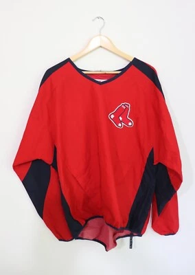 00s Majestic MLB Boston Red Sox V-Neck Pullover Warm Up Jacket Sz M Used - Image 1 of 4