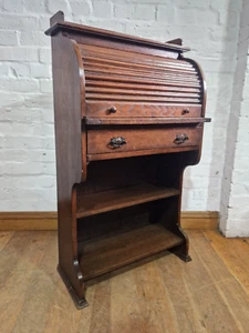 Antique industrial oak writing bureau - Tambour Roll Top desk with drawers - Picture 1 of 17
