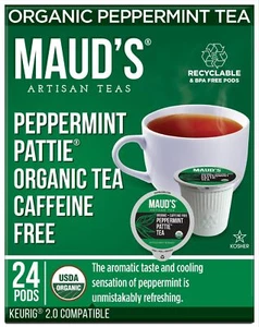 Organic Peppermint Tea Pods 24 ct Compatible with Keurig Recyclable Single Serve - Picture 1 of 6