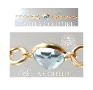 $550 NEW 18K GOLD 5MM AQUAMARINE BRACELET VICTORIAN ROSE CUT CHAIN PENDANT 14K - Picture 1 of 24