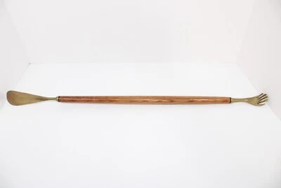 Combo rascador trasero cuerno zapato latón y madera 24" largo raro vintage Foto 1 de 4