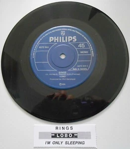 LOBO Rings & I'm Only Sleeping 7" 45 rpm vinyl record NEW + juke box title strip - Picture 1 of 2