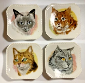 Chadwick-Miller 1970 Set of 4 Porcelain Cat Mini Utility Plate Set Orig Box Rare - Picture 1 of 8