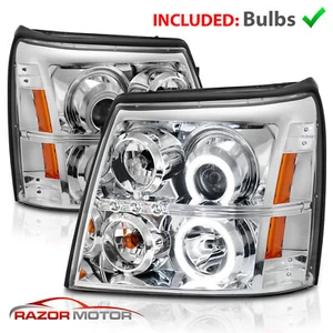 [Super Bright LED Halo] 03-06 For Cadillac Escalade HID Type Chrome Headlights - Picture 1 of 10