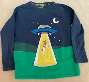 Mini Boden Tshirt Spaceship Alien Dog Applique Long Sleeve 6/7 - Picture 1 of 5