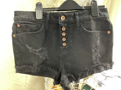 RIVER ISLAND 👩‍🎨Size 10  MID DENIM BLACK  DISTRESSED Shorts 🩳 - Image 1 of 4