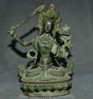 13" Ancien bouddhisme tibétain violet bronze Wenshu Manjushri Bouddha tenant épées statue