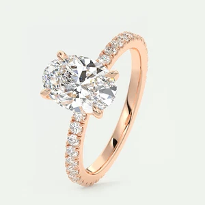 Massiver 18k Rotgold Halbfassung Ring für Hochzeit oval 0,50 Karat Diamant - Bild 1 von 9