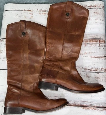 FRYE Melissa Tab Tall Brown/Cognac Leather Riding Boots Women's Size 8B - Image 1 of 4