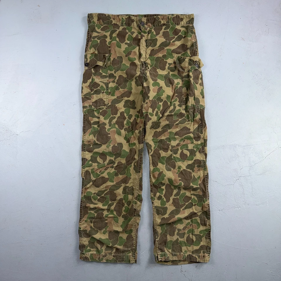 Vintage 40s USMC 13 Star Duck Camo Pants 40s Frogskin WWII Cargo Military 34x28 - Image 1 of 4