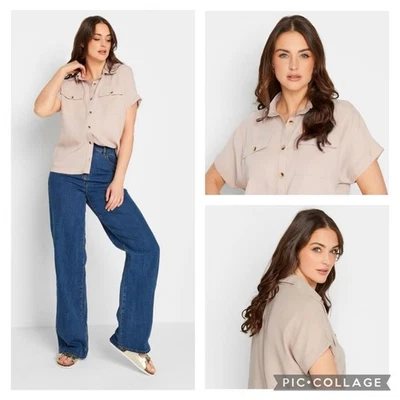 Blusa BNWT LONG TALL SALLY Talla 14 Desnudo Rubor Rosa Bolsillo Camisa Utilitaria Top LTS Foto 1 de 4