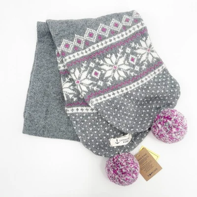 LANDS END Niños Bufanda Lana Angora Conejo Mezcla Cabello Nuevo con Etiquetas Gris Fair Isle Copos de Nieve Foto 1 de 4