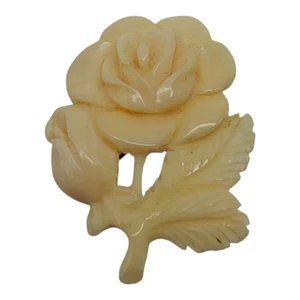 Beige Creme Zelluloid geformt geschnitzte Blume Rose Anstecknadel Brosche signiert - Bild 1 von 8