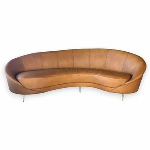 Sofá de cuero de lujo Casa Padrino marrón claro / latón 230 cm muebles de salón de cuero - Imagen 1 de 2