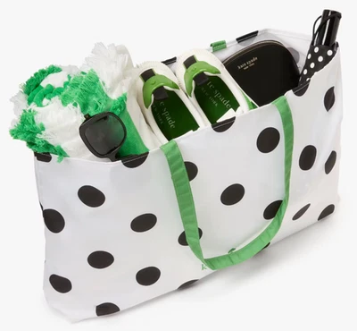 Kate Spade Bolso Tote de Lona Blanca Grande Negro Lunares 22" x 15" Bolso KSSU25PDT Foto 1 de 4
