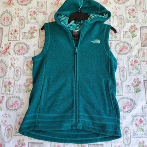 The North Face Crescent Sweater Fleece Vest Women's Medium Green Hood Zip Up - Picture 1 of 6