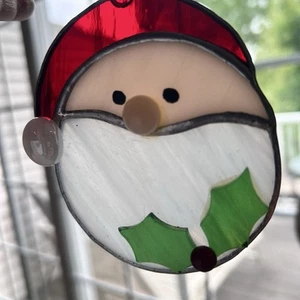 Vintage Buntglas Weihnachten Santa Gesicht Fenster Ornament hängender Sonnenfänger 3,5 Zoll - Bild 1 von 5