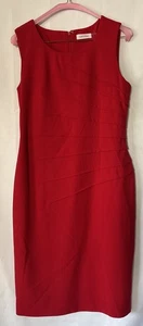 Calvin Klein Red Starburst Sheath Ruched Dress Lined Sleeveless Size 6 - Picture 1 of 8