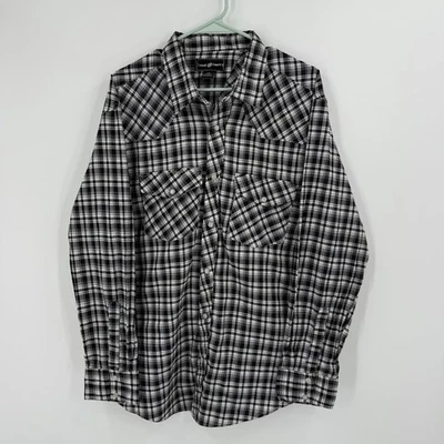 Casual Country Mens XXL Plaid Western Shirt Long Sleeve Black White - Image 1 of 4