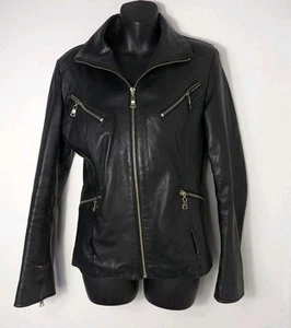 Chaqueta de motociclista de cuero negra grande Aviatrix - Imagen 1 de 4