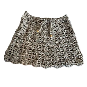 Minifalda hecha a mano de punto de ganchillo multicolor dobladillo festoneado y cordón - Imagen 1 de 6