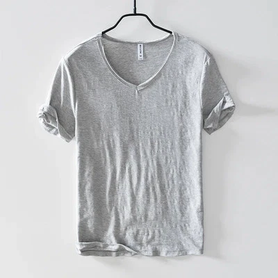 2025 New Mens T Shirt Pure Color V Collar Short Sleeved Tops Tees Men T-Shirt Sl - Image 1 of 4