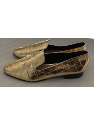 Mocasines de cuero SCHUTZ para mujer dorados con punta de cocodrilo y tacón bloque 8,5 B Foto 1 de 4