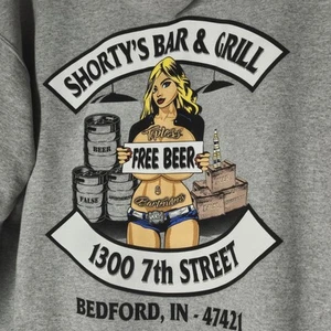 Vintage Y2K Sexy Girl Shortys Bar Hoodie Biker Beer Funny Bikercore Gray - Picture 1 of 6