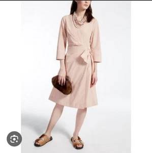 NWT MaxMara Weekend Women's Sz 10 Blush Pink Textured Wrap Tie Waist Midi Dress - Photo 1 sur 11