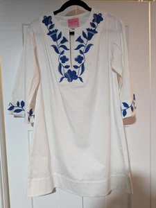 Vestido túnica Kate Spade Zig Zag para mujer XS blanco fresco bordado damas verano - Imagen 1 de 8