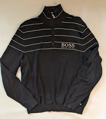 Suéter Hugo Boss Golf Etiqueta Verde 1/4 Cremallera Manga Larga Negro Blanco Algodón M Foto 1 de 4