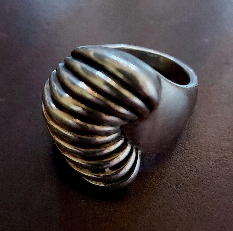  VECCHIO ANELLO ARGENTO ETNICO CUORE MARE SPIRALE - DONNA VINTAGE ANNI 80 - Immagine 1 di 4