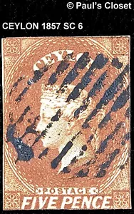 CEILÁN 1857 SC 6 QUEEN VICTORIA 5p MARRÓN IMPERFORADO UNG ELEGANTE CNX F/EN BUEN ESTADO - Imagen 1 de 2