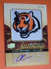 2008 UPPER DECK Stitchings CHAD JOHN 13/20 Autographed Bengals Logo Trading Card