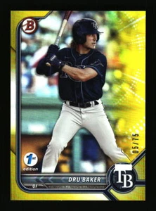 2022 Bowman Draft 1st Edition DRU BAKER /75 Yellow Foil Tampa Bay Rays - Picture 1 of 2