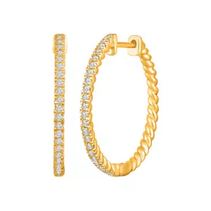 10K Yellow Gold 1/4 ctw. Round Diamond Hoop Earrings Gift for Women - Picture 1 of 3