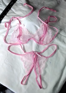 LOT 30x Pink One Size Lingerie Sets 2 Piece Sexy PINK Crotchless Panties, Bra - Picture 1 of 7