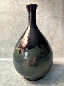 Signed Studio Art Pottery Bud Vase Teal & Blue Glazed 7.5" Hand Crafted - Picture 1 of 8