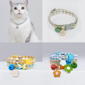 Cute Plaid Print Adjustable Bell Pet Collar Cat Small Dog Kitten Puppy Colourf # - Picture 1 of 23
