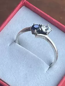 Women's silver 800 genuine sapphire and white crystal ring size 58 - Picture 1 of 6